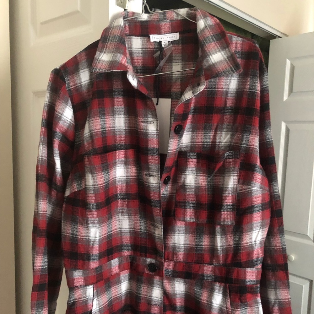 Plaid Long Sleeve Jumpsuit / Utility Romper